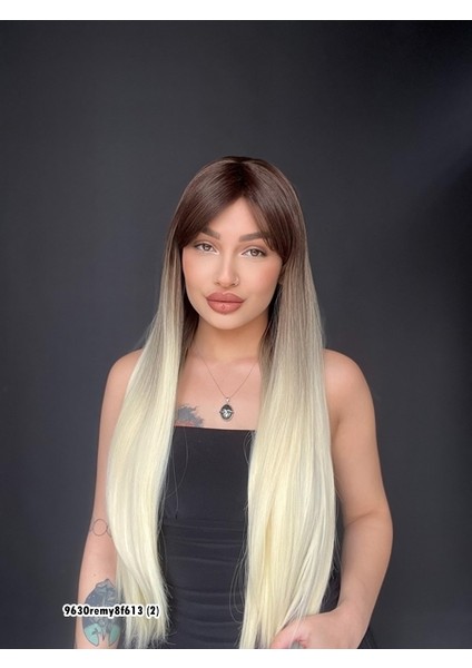 Düz 70 cm Ekstra Uzun Perçemli Medikal Özel Peruk Küllü Ombreli