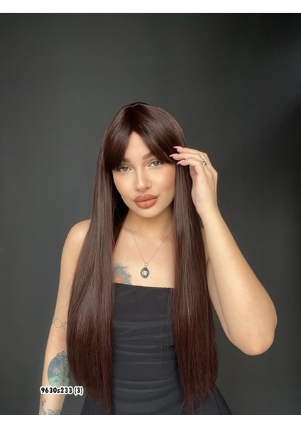 Düz 70 cm Ekstra Uzun Perçemli Medikal Özel Peruk Bitter Kahve