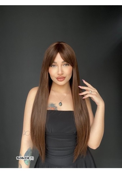 Düz 70 cm Ekstra Uzun Perçemli Medikal Özel Peruk Çikolata Kahve