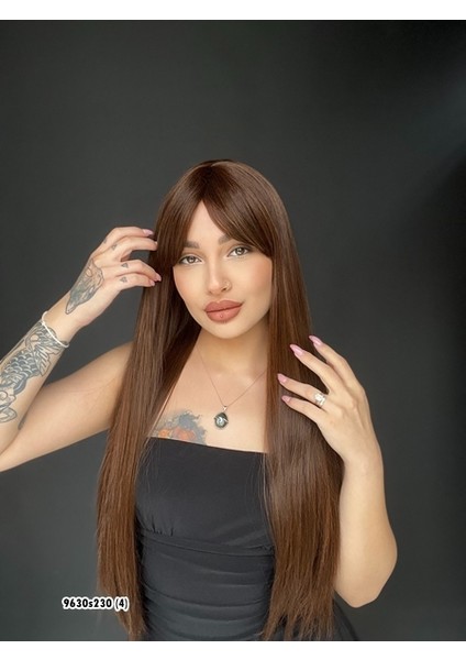 Düz 70 cm Ekstra Uzun Perçemli Medikal Özel Peruk Çikolata Kahve modelleri