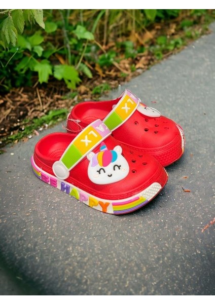 Calx Çocuk Kırmızı Renk Kedi Figürlü Kaydırmaz Sandalet Crocs Terlik