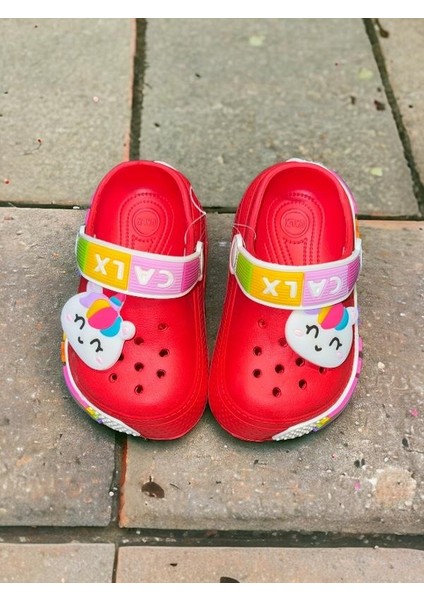 Calx Çocuk Kırmızı Renk Kedi Figürlü Kaydırmaz Sandalet Crocs Terlik modelleri