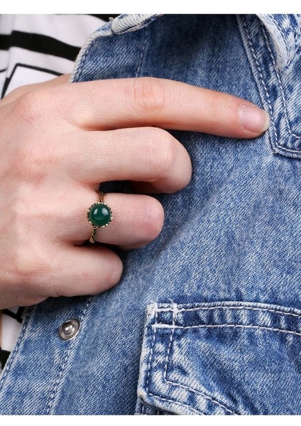 Doğal Taş Yeşil Akik Çıtır Doğal Taşlı Ayarlanabilir Yüzük Yacdtay-1