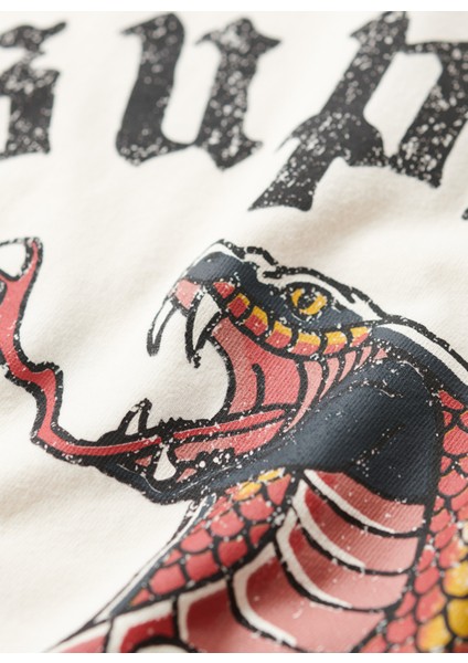 Bisiklet Yaka Baskılı Krem Erkek T-Shirt M1011896B22C_TATTOO Graphıc Loose T modelleri