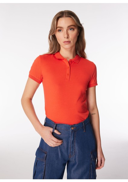 Baskılı Mercan Kadın Polo T-Shirt