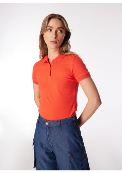 Baskılı Mercan Kadın Polo T-Shirt fırsatları