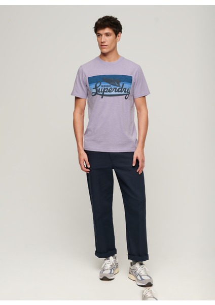 Bisiklet Yaka Baskılı Mor Erkek T-Shirt M1011904A2AC_CALI Strıped Logo T Sh modelleri