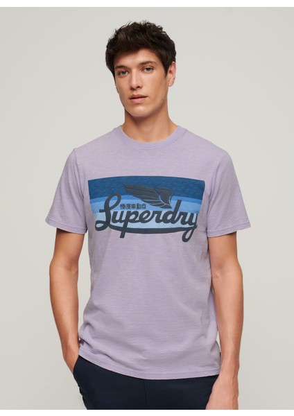 Bisiklet Yaka Baskılı Mor Erkek T-Shirt M1011904A2AC_CALI Strıped Logo T Sh
