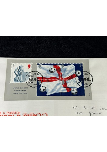 Futbol Temalı 2002 Dünya Kupası Ingiltere Ilk Gün Zarfı Royal Mail Fdc Postadan Geçmiş