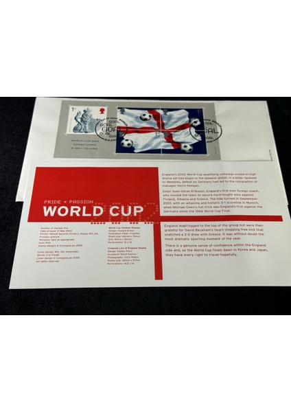 Futbol Temalı 2002 Dünya Kupası Ingiltere Ilk Gün Zarfı Royal Mail Fdc Postadan Geçmiş