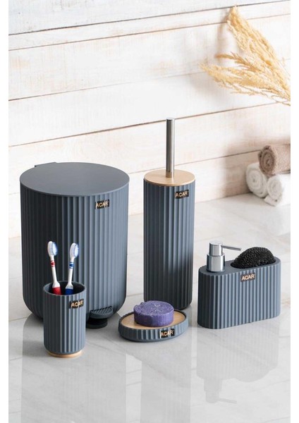 Astorıa Gri Çizgili 5 Parça Banyo Seti