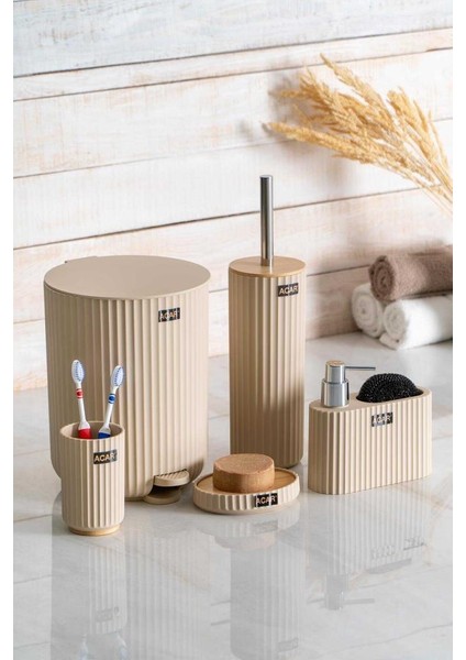 Astorıa Bej Çizgili 5 Parça Banyo Seti
