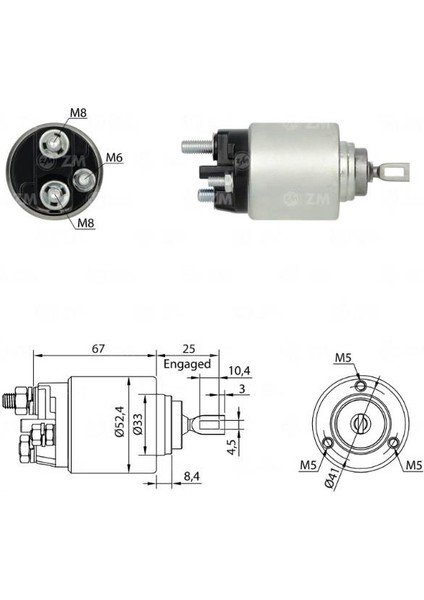 12V Marş Otomatiği Bosch Tipi Ince Gövde M6..sağ (26 Mm) (Kısa Piston) (Start-Stop)