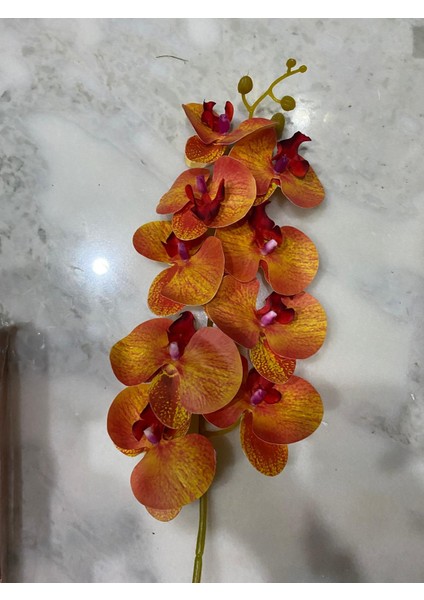 Yapay Islak Orkide Tek Dal Turuncu 88 cm