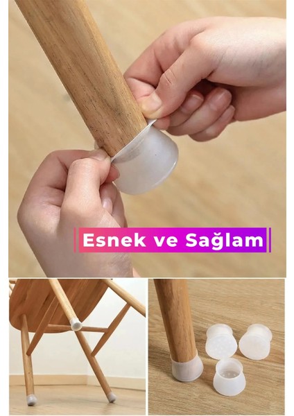 Premium Kaydırmaz Çizdirmez Mobilya Masa Sandalye Zemin Koruyucu Silikon Pabuç Ayak Kılıf 32 Adet