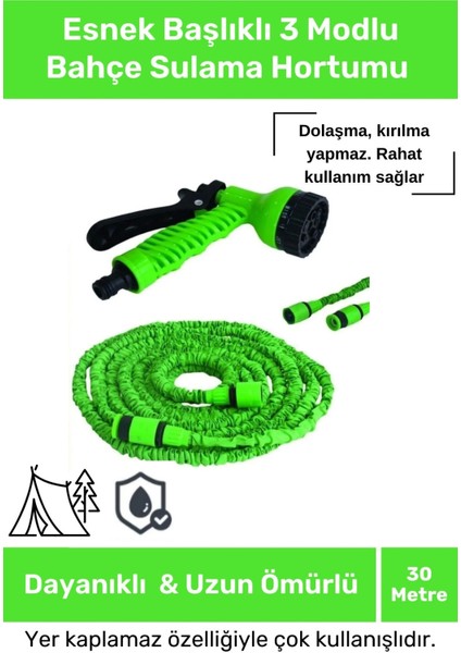 Özel Üretim Dolaşmaz Kırılmaz 7 Kademeli Uzayan Bahçe Sulama Araç Yıkama Tabancalı 30 Metre Hortum