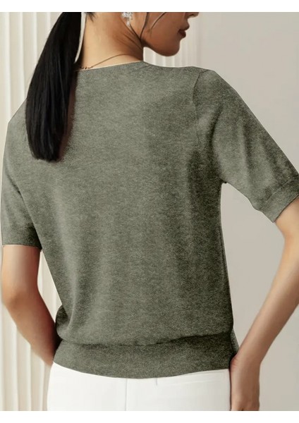 Kadın Kısa Kollu Bisiklet Yaka Triko Bluz fiyatları
