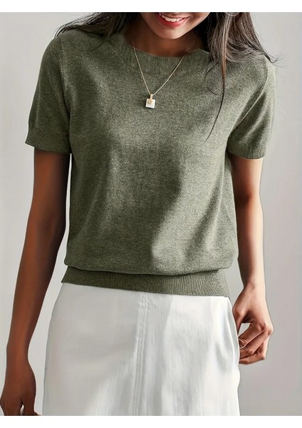 Kadın Kısa Kollu Bisiklet Yaka Triko Bluz modelleri