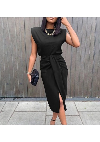 Kadın Üst Vatkalı Kolsuz, Alt Büzgülü Yırtmaçlı Arkası Fermuarlı Krep Etek Bluz Takim fiyatları