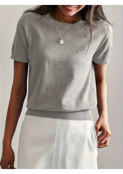 Kadın Kısa Kollu Bisiklet Yaka Triko Bluz modelleri