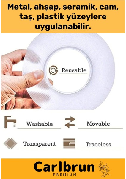 Deluxe Ultra Güçlü Yüksek Mukavemetli Nano Teknolojili Çift Taraflı Şeffaf 3 mt Bant 50 Adet