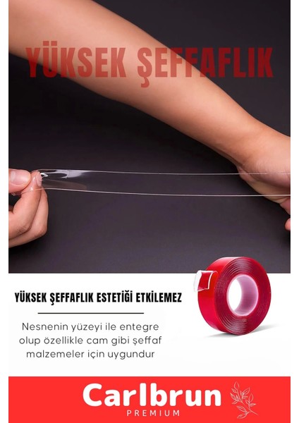 Premium Ekstra Güçlü Çok Amaçlı Çift Taraflı Tamir Mekan Montaj 1,5 mt Silikon Şeffaf Bant 50 Adet