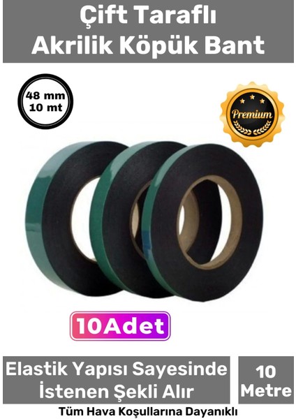 Güçlü Iz Bırakmayan Elastik Yapılı Çift Taraflı 48MM - 10 Metre Akrilik Köpük Bant - 10 Adet