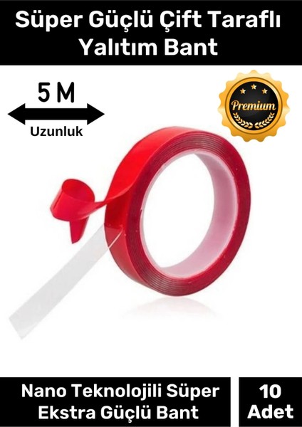 Premium Ekstra Güçlü Çok Amaçlı Çift Taraflı Tamir Dış Mekan Montaj 5mt Silikon Şeffaf Bant 10 Adet
