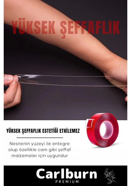 Premium Ekstra Güçlü Çok Amaçlı Çift Taraflı Tamir Dış Mekan Montaj 5mt Silikon Şeffaf Bant 1 Adet