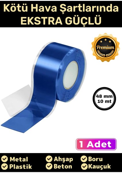 Güçlü Su Geçirmez Sızdırmaz Mavi Renk Çok Amaçlı Tamir ve Izolasyon Bandı 48MM x 10M - 1 Adet