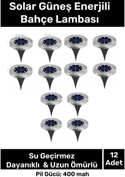 Özel Su Geçirmez Dayanıklı 8 Ledli Solar Güneş Enerjili Işık Bahçe Dekor Aydınlatma Lambası 12 Adet