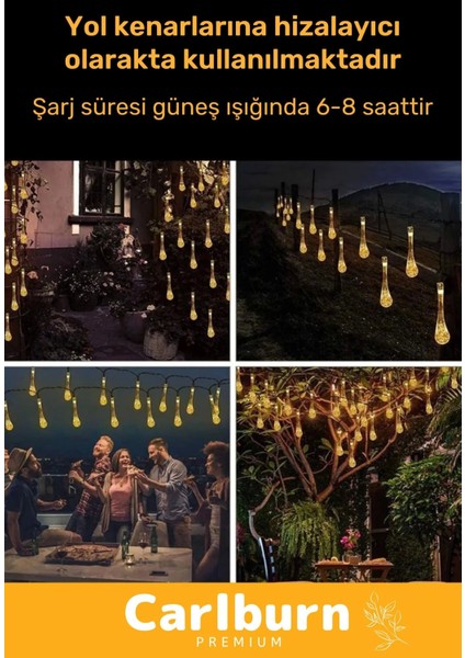 Özel Seri Solar Güneş Enerji 30 Ledli Su Damlaları 5 Metre Uzunluğunda Sarı Renkli Bahçe Aydınlatma modelleri
