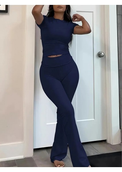 Kadın Kısa Kollu Bisiklet Yaka Alt Ispanyol Paça Viskon Ikili Takım fiyatları