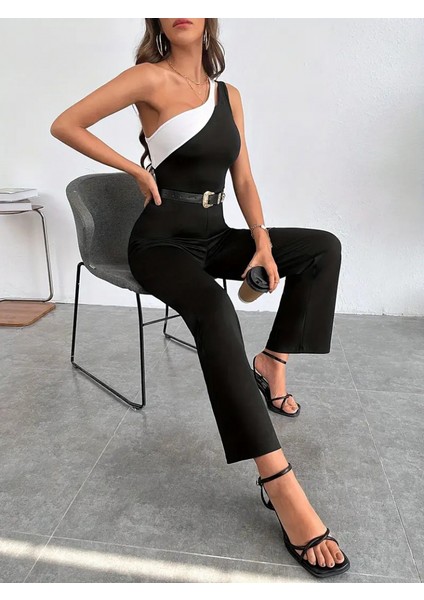 Kadınçift Renkli Tek Omuz Detay Ithal Krep Tulum (Kemersiz) indirimleri