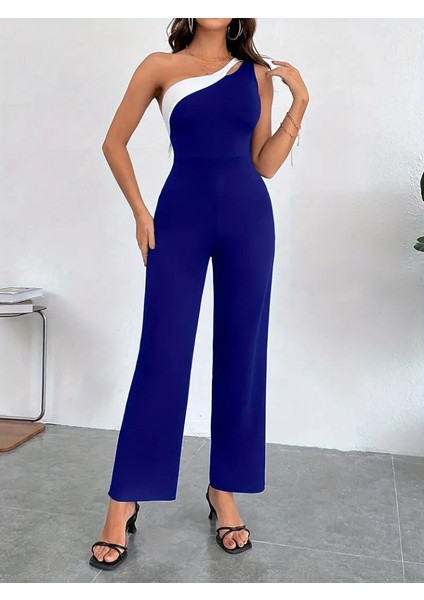 Kadın Çift Renkli Tek Omuz Detay Ithal Krep Tulum (Kemersiz) modelleri
