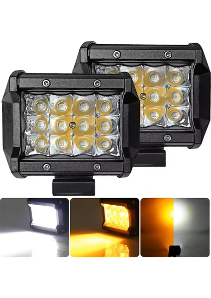 Off Road 18 W Çift Sıra 12 Led Beyaz Turuncu 10 cm 2'li