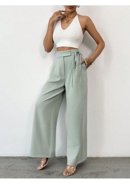 Kadın Bağlama Detaylı Bol Paça Pantolon PANT5566