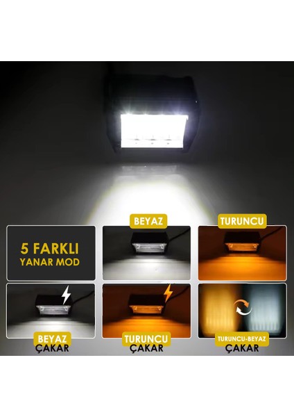 Off Road 18 W Çift Sıra 12 Led Beyaz Turuncu 10 cm 2'li