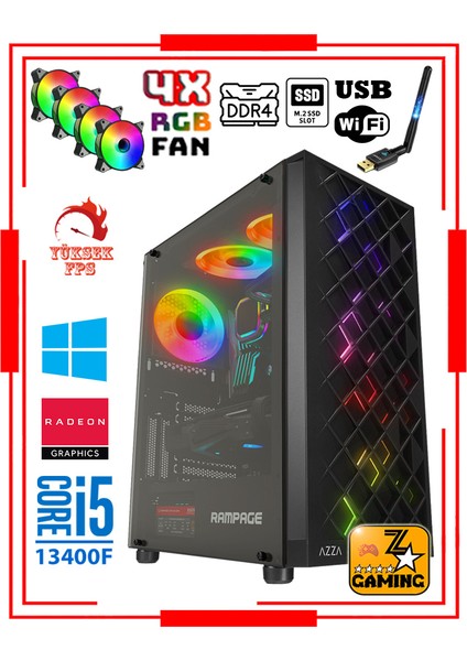 Ares ZX10 Intel Core I5-13400F 16GB Ddr4 Ram 1tb M.2 Nvme SSD 8gb 256BIT RX580 Oyuncu Masaüstü Bilgisayar