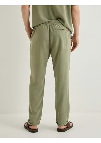Gabardin Pantolon Beli Bağcıklı Cep Detaylı - Koton - 4SAM40046HW - Haki - 38