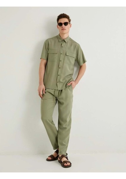 Gabardin Pantolon Beli Bağcıklı Cep Detaylı - Koton - 4SAM40046HW - Haki - 38