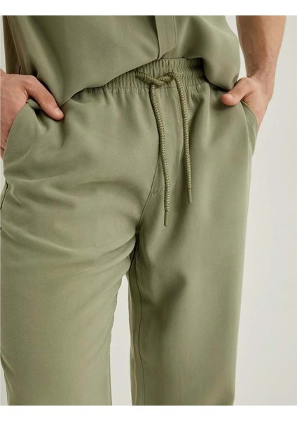 Gabardin Pantolon Beli Bağcıklı Cep Detaylı - Koton - 4SAM40046HW - Haki - 38