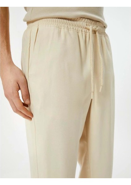 Gabardin Pantolon Beli Bağcıklı Cep Detaylı - Koton - 4SAM40046HW - Bej - 48
