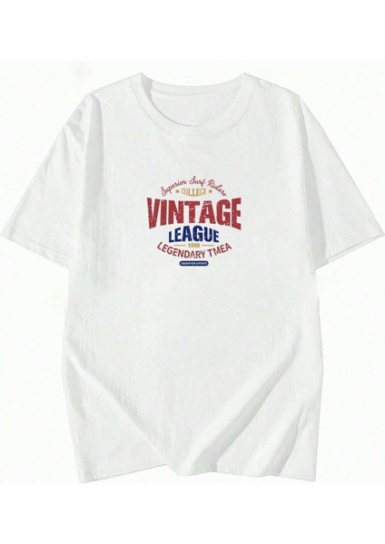 Kadın Beyaz Vintage Leage 1990 Baskı Oversize Tişört