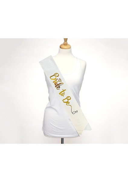 Beyaz Üzeri Altın Italik Alyanslı Bride To Be Yazılı Simli Işıltılı Kuşak Kemer 10X80 cm