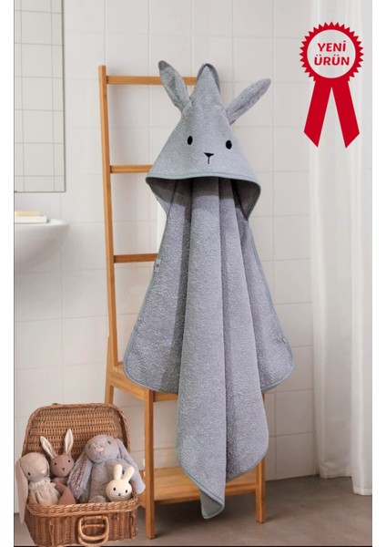 Yumuşacık Pamuklu Kız-Erkek Yenidoğan/bebek Banyo Kundak Havlusu Gri/tavşan