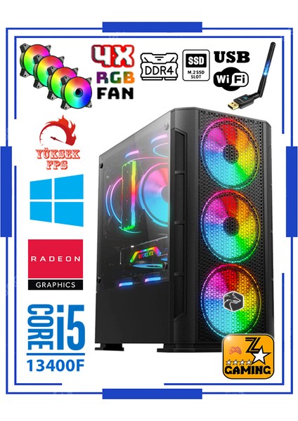 Ares ZX15 Intel Core I5-13400F 16GB Ddr4 Ram 512GB M.2 Nvme SSD 8gb 256BIT RX580 Oyuncu Masaüstü Bilgisayar