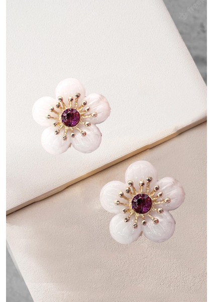 Fiore Renkli Reçine Vıp Kadın Çiçek Çivi Küpe