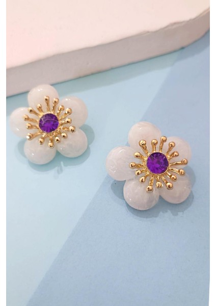 Fiore Renkli Reçine Vıp Kadın Çiçek Çivi Küpe