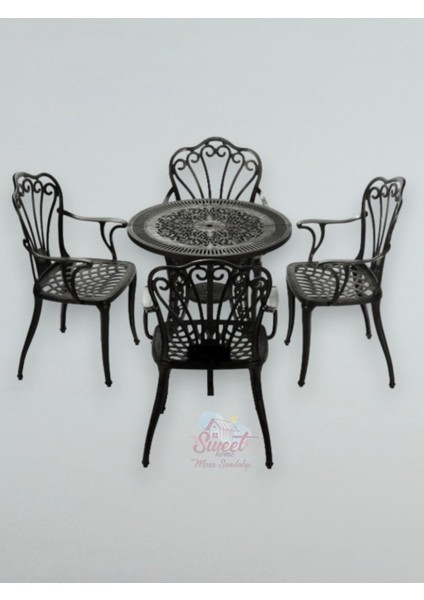 Ferforje Görünümlü Plastik Yuvarlak Istanbul Masa Sandalye Takımı 1 Masa 4 Sandalye Balkon, Bahçe Mobilyası fiyatları